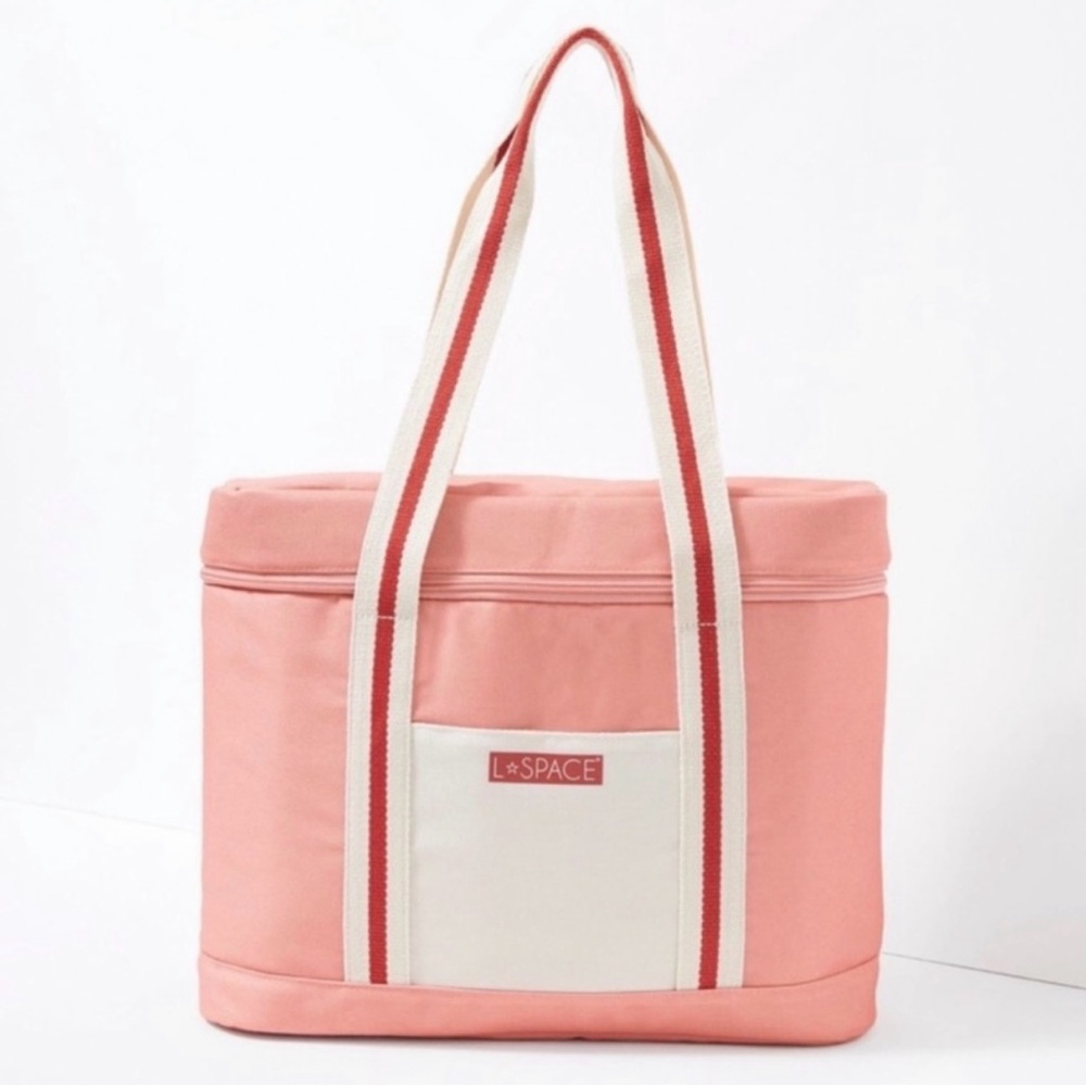 NWT L*Space Coastal Cooler Insulated Tote Bag Coral and Cream Travel Beach Bag